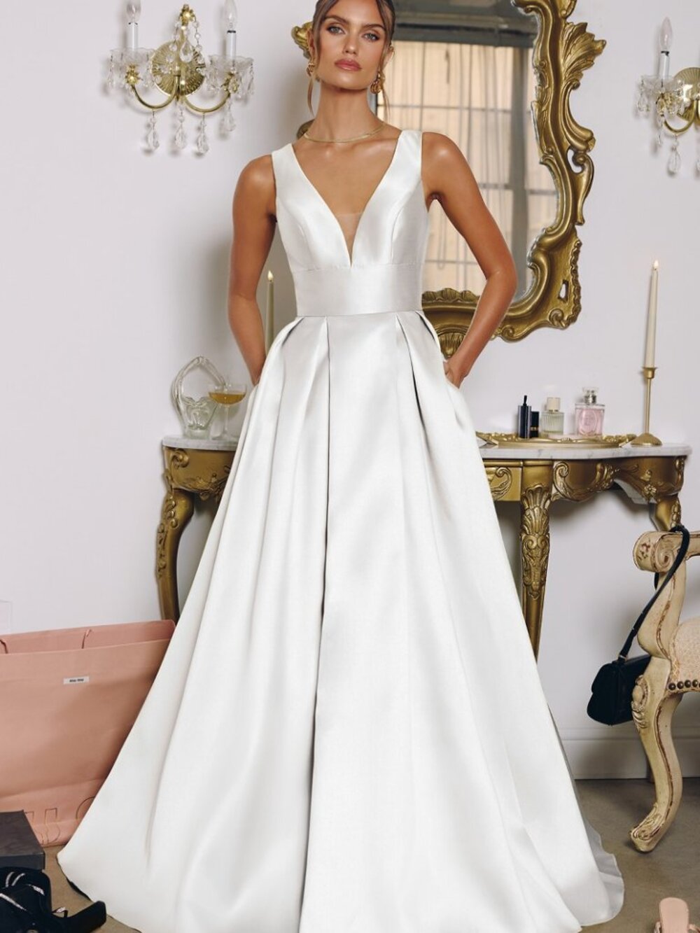 NEW OFF WHITE Evening Gown Floor Length Formal Elegant Stunning T814W - Picture 1 of 2